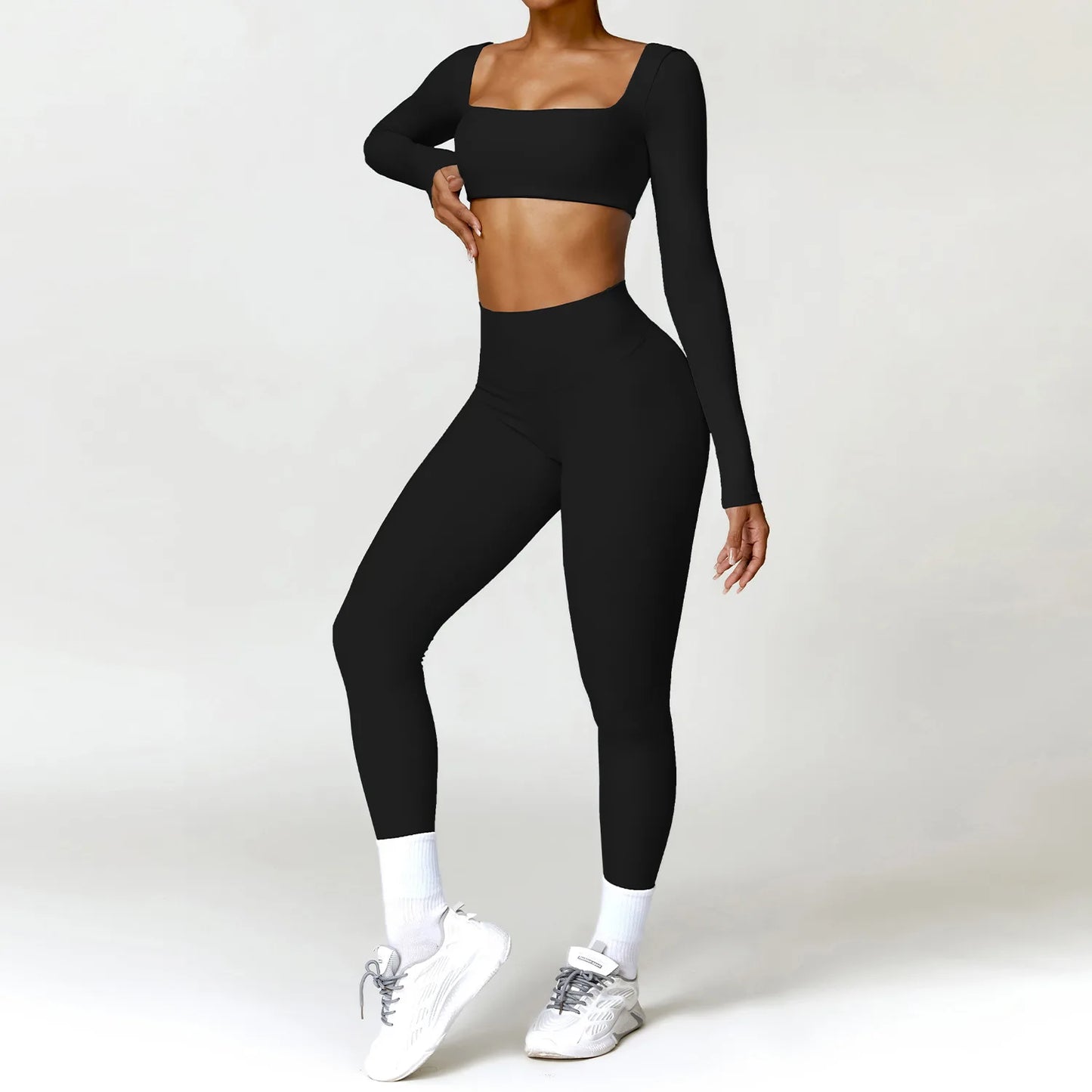 Women Yoga Suit - Quick Dry Gym Tracksuit With Long Sleeve Top & High Waist Leggings