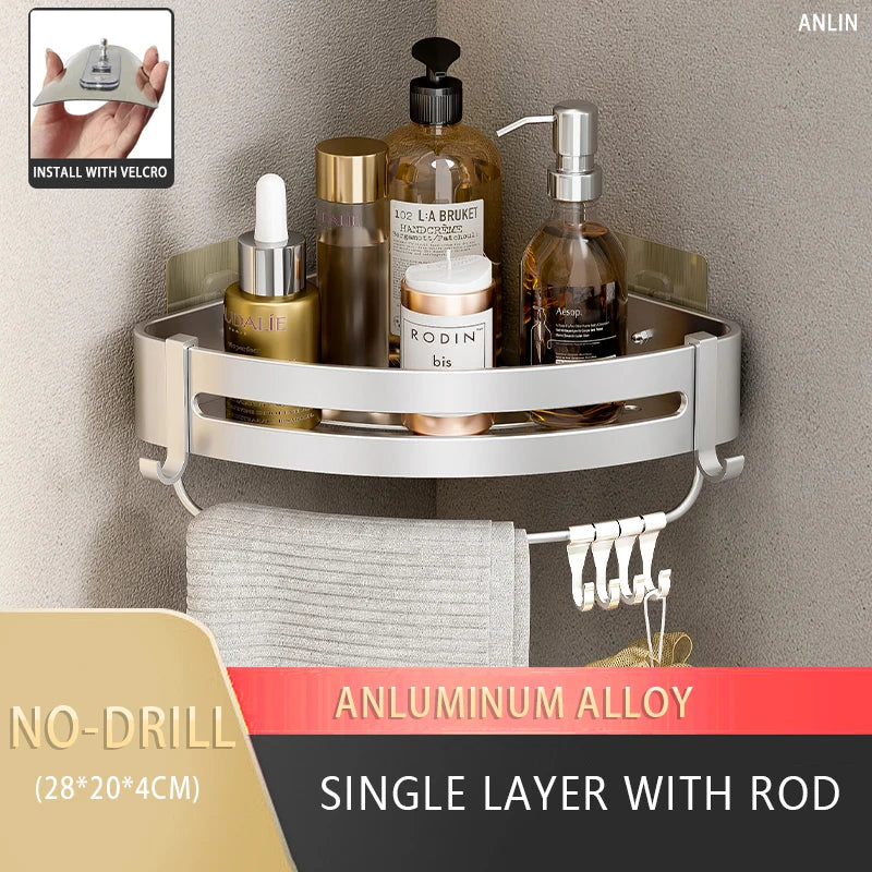 Aluminum Corner Shower Rack - Wall Mounted Bathroom Storage Organizer