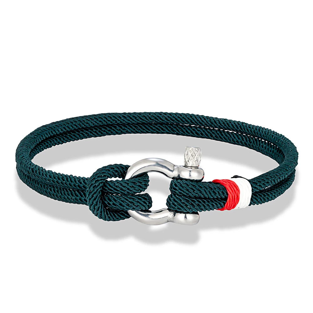 MKENDN Navy Blue Braided Rope Bracelet Stainless Steel Mini Horseshoe Shackle with Screws Bracelets for Men Women Couple Jewelry
