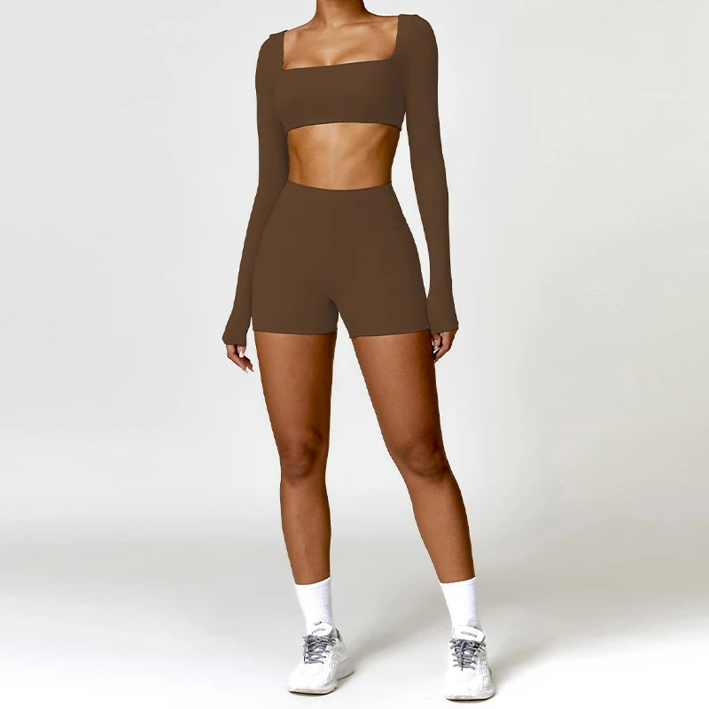 Women Yoga Suit - Quick Dry Gym Tracksuit With Long Sleeve Top & High Waist Leggings