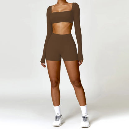 Women Yoga Suit - Quick Dry Gym Tracksuit With Long Sleeve Top & High Waist Leggings