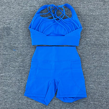 2 PCS Women's Nylon Yoga Set Sexy Sport Bra High Waist Sports Shorts Gym Fitness Sleeveless Workout Suit Sporstwear