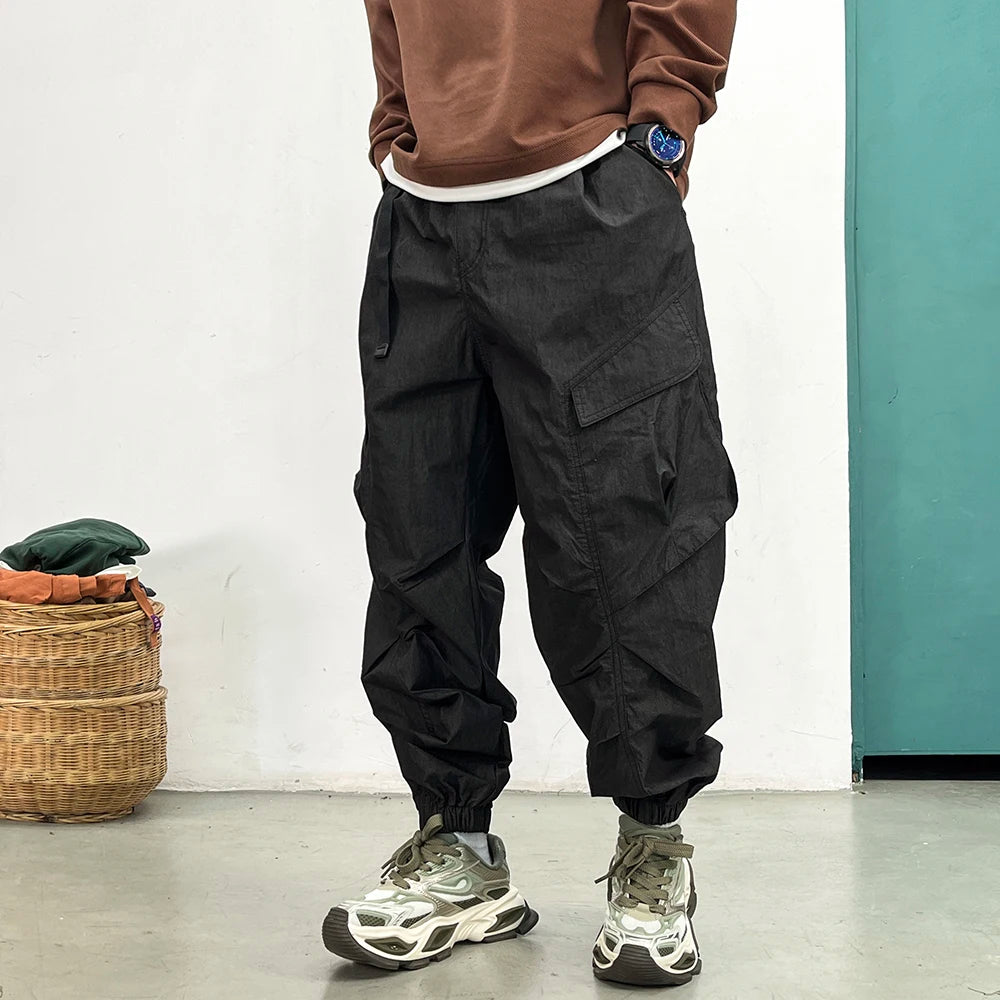 Korean Techwear Cargo Pants Men Spring Summer Quick Dry Lightweight Streetwear Casual Loose Fit Tapered Joggers Hip Hop Trendy