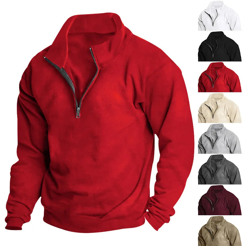 Autumn and winter new men's fleece sweatshirt stand-up collar half zipper long sleeve cross-border European trend men's top