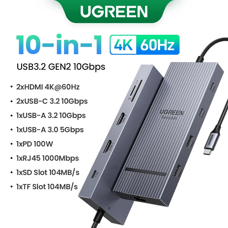 Dual HDMI USB-C HUB 10-in-1 Docking Station | 8K HDMI Adapter | 100W PD Fast Charging