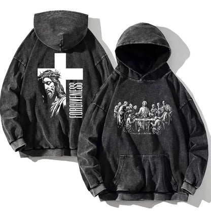 Vintage PSALM 91:11 Print Cotton Washed Hoodie Casual Hip Hop Men Women High Street Retro Hooded Sweatshirt Winter Pullover
