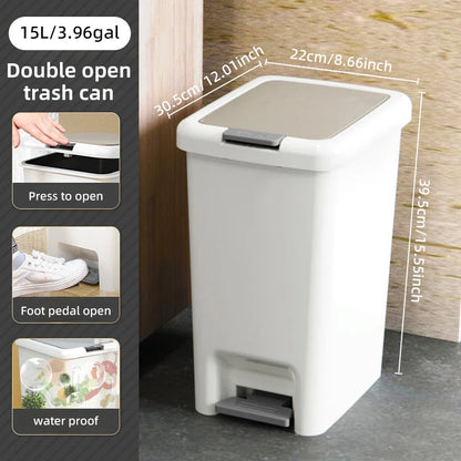 Plastic Foot Pedal Trash Can - Double Opening Bin for Bathroom Kitchen Office