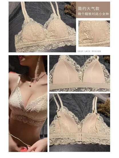 Japanese-style Pure Sensual Lace-trimmed Lingerie for Women, A Thin and Sexy Summer Bra Without Underwire