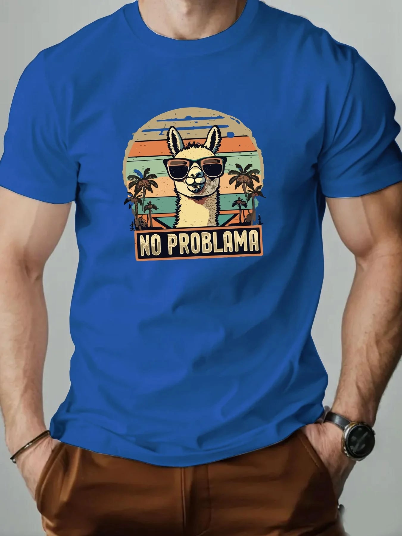 No Problem At All. Alpaca Print 100% Cotton Men Woment T-shirt Summer Autumn Daily Sports Party Casual Loose Street Short Sleeve