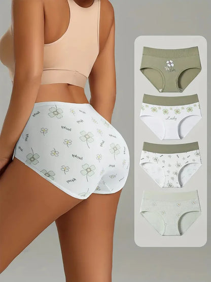 4Pcs/Set High Waist Underwear Cotton Women Panties Fashion Print Ladies Briefs Plus Size Sexy Panty Breathable Female Lingerie