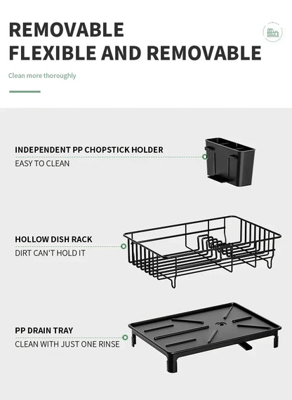 Metal Dish Draining Rack,Cutlery Rack With Drain Tray and Drip Line,Cup Holder,Cutlery Holder,Kitchen Countertop Storage Rack