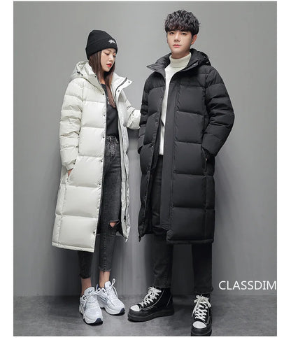 New Winter Long Puffer Jackets for Men and Women Hooded Casual Duck Down Coats Quality Couples Outdoor Windproof Warm Jackets 5X