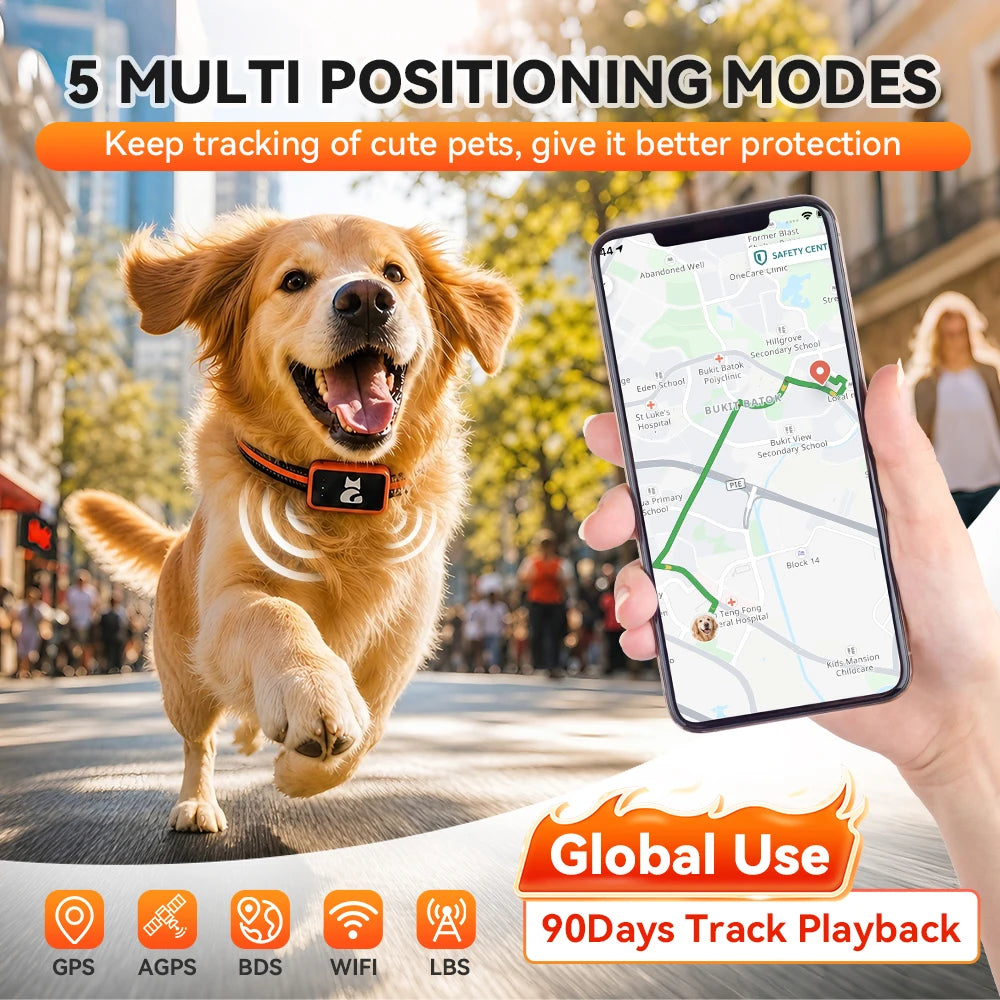 4G Pet GPS Tracker Collar Waterproof Dog Cat Locator with Health Monitor,Geo-Fence,Cold Resistant For iOS Android