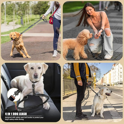 Reflective Shock Absorbing Pet Leashes with Car Seatbelt for Large Dogs Heavy Duty Tactical Bungee Dog Leash No Pull Dog Leash