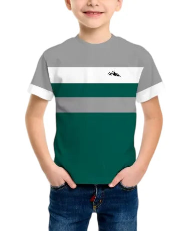 New Striped Short-sleeve T-shirt for Boys and Girls, Summer Colour-block Casual Top, Versatile Basic Shirt for Older Children