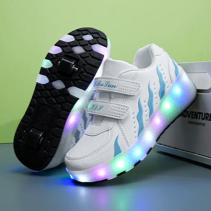 Girls Roller Skate Shoes - Pink Lighted Skates With Hook And Loop Closure