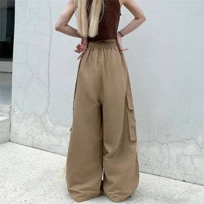 High Quality 2025 Cotton High Street Cargo Pants for Women Men with Ribbon High Waist Wide Leg Hip-hop Cool Dances Pants Ladies