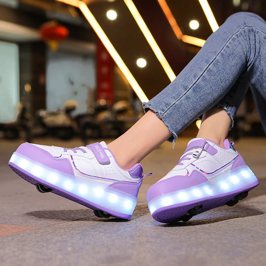 Roller Skate Shoes - Kids LED Light Sneakers With Hook & Loop Closure