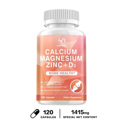 Calcium + Magnesium + Zinc + Vitamin D3 Capsules - Supports Bone and Nervous System Health and Improves Mood