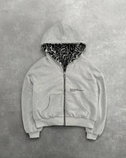 Hip-hop New Two-sided Clothing Harajuku Retro Leopard Print Fashionable Loose Zipper Hoodie Men Street Casual Sweatshirt Women