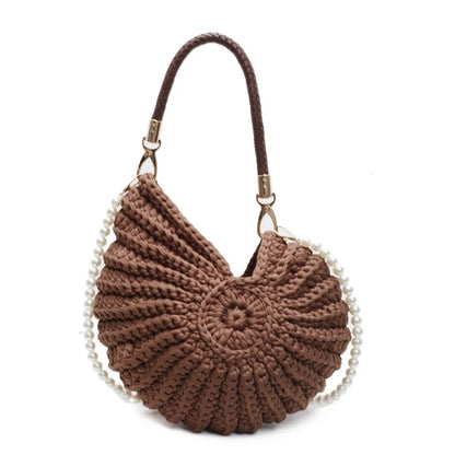 Handmade Seaside Messenger Bag - Womens Crossbody Bag with Conch Shell and Pearls