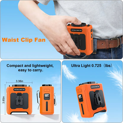 Waist Fan Portable Hanging Neck Fan Ultra-Strong Wind with Phone Charging LED Light For Travel Sports Courier Outdoor Working