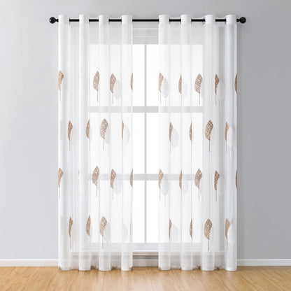 Long Sheer Curtain - Embroidered Voile Curtain Panels with Rod Pocket for Bedroom & Living Room