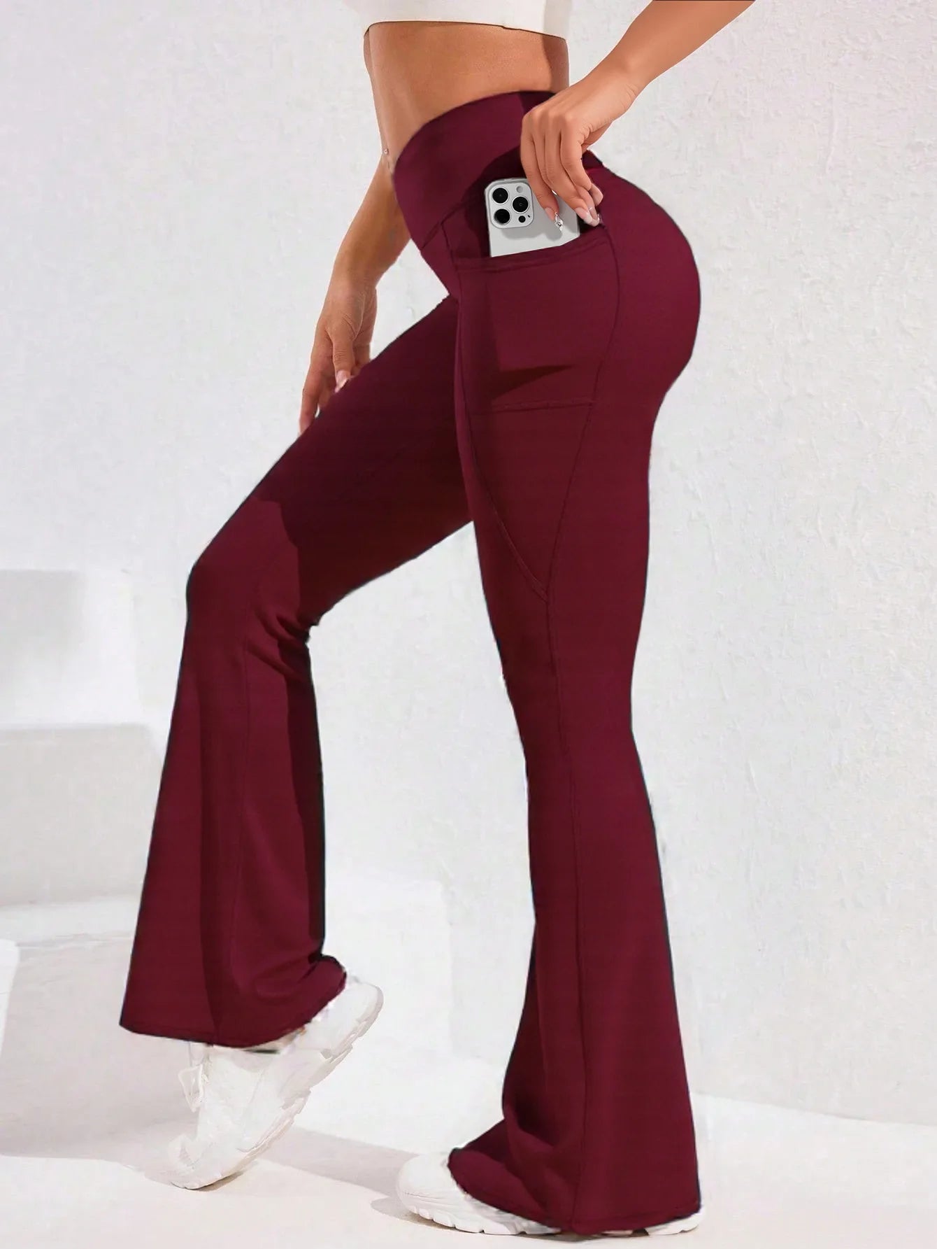 High Waist Flare Leg Yoga Pants Women with Pocket Push Up Butt  Running Tights Wide Leg Pants Gym Outdoor Cycling Leggings