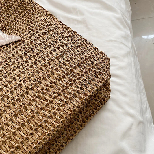 Women Straw Tote Handbag – Large Capacity Beach Bag With Zipper Closure