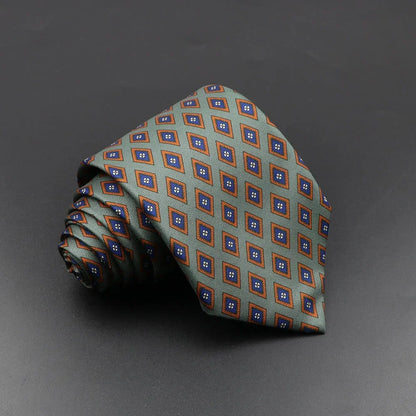 Mens Silk Tie - 75cm Soft Novelty Necktie in Blue Green Orange Floral Pattern