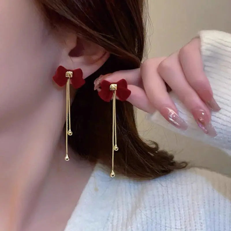 New Wine Red Velvet Rose Pearl Earrings for Women Vintage Red Rose Elegant High-end Studs Earrings Jewelry Accessories Gifts