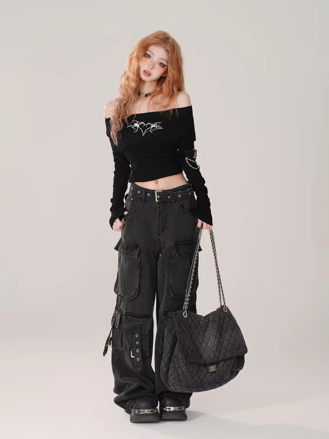 Women Y2k American Retro Mutil Pockets Cargo Jeans American Vintage Gyaru 2000s Aesthetic Grunge Jeans Straight Denim Pants