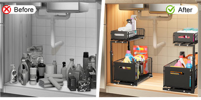 Adjustable 2-Tier Pull-Out Cabinet Organizer - Under Sink Storage Rack for Spice Jars - ZOOMNSTORE
