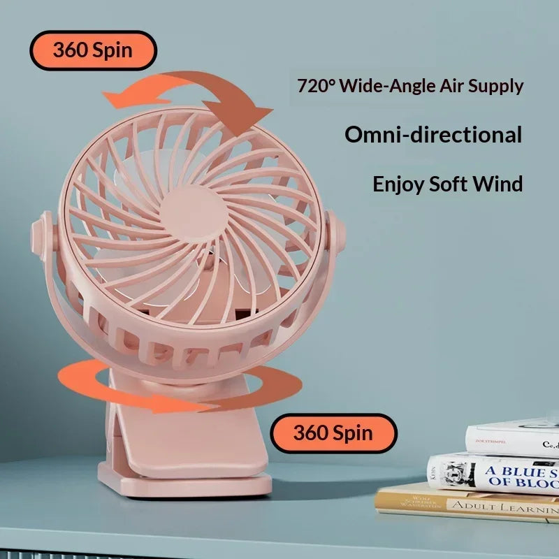 Portable Mini Cooler Fan 720°Rotatable Clip Fan Built In Night Lamp USB Rechargeable Personal Fan For Outdoor Camping Ventilador