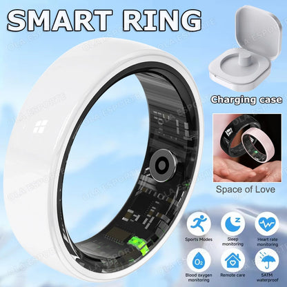 Smart Ring Couple Space Interaction Health and Sleep Monitor Multi Sport Mode Gesture Control 5ATM Waterproof with Charging Case