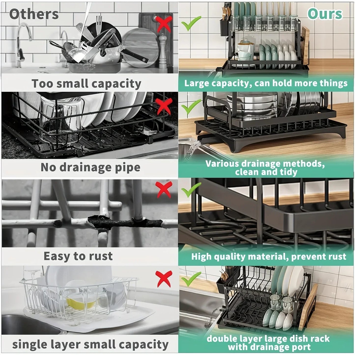 Multifunctional Countertop Dish Rack Kitchen Drain Storage Organizer with Cup Knife Chopsticks Holder New for Home Kitchen Use