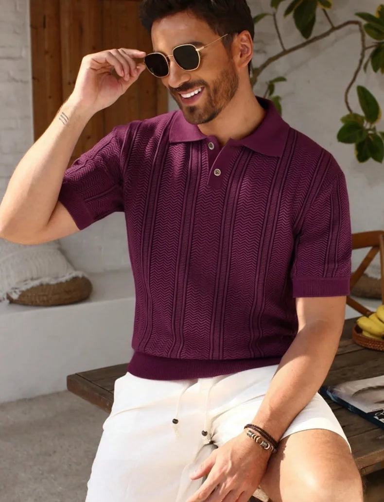 US Size Mens Knit Shirts Casual Stretch Golf Shirts Short Sleeve Polo Shirt Men's Summer Old Money Knit Top