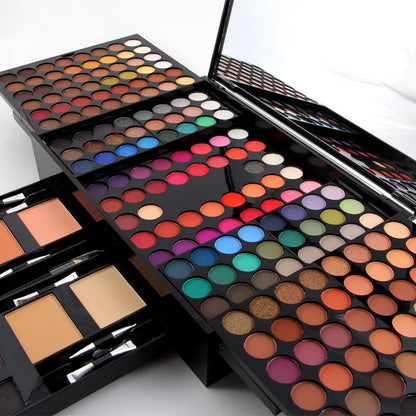 Professional 190-Color Eyeshadow Blush Eyebrow Powder 4-in-1 Makeup Palette with Mirror And Brush Set for Natural Look Makeup