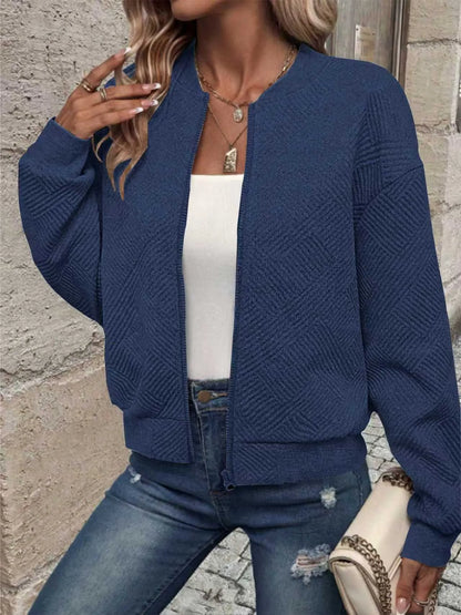 Women's Casual Zipper Jacket - Polyester Spandex Knit Fabric Spring Autumn Coat