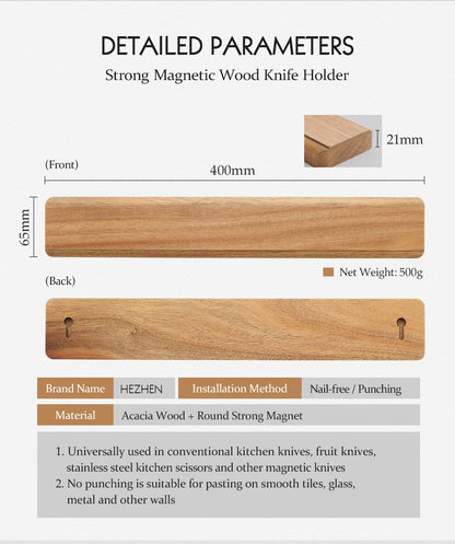 Magnetic Knife Holder – Walnut Wood Wall Knife Rack (No Knives)