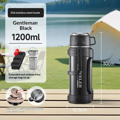 Large Capacity 1L Vacuum Water Bottle Double Wall Insulated 316 Stainless Steel with Handle Leak Proof for Car Office
