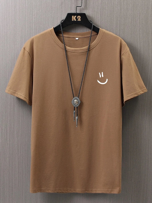 Men Graphic T Shirt - Minimalist Smile Print Cotton Tee | Breathable Summer Casual