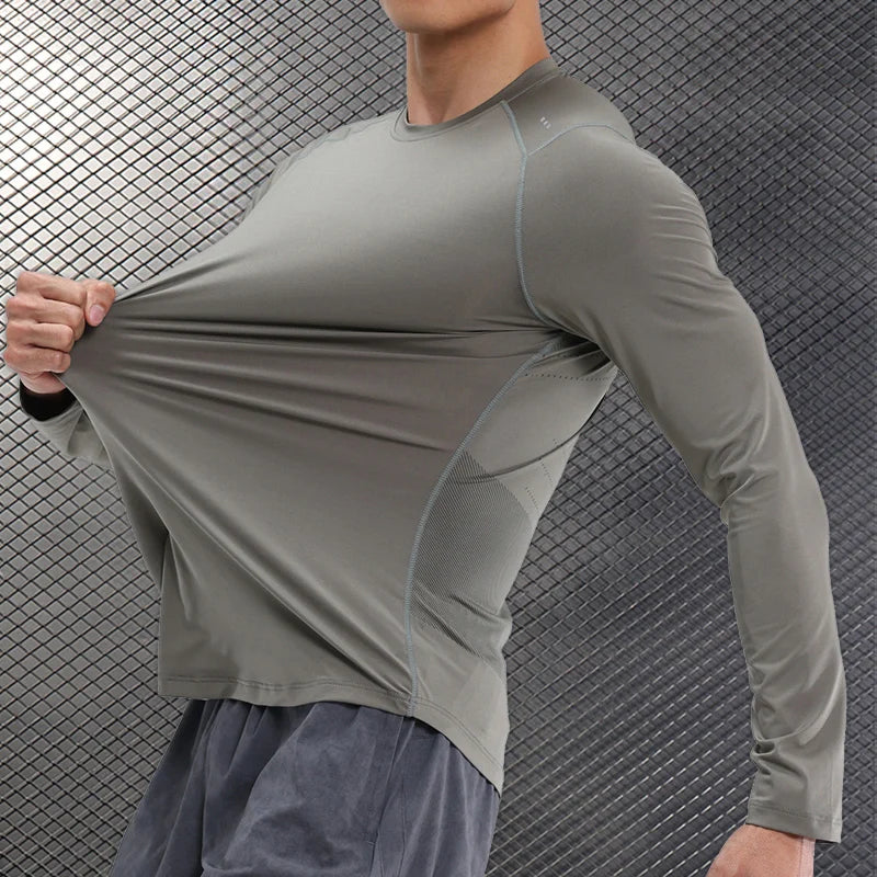 Men Compression Shirt - Long Sleeve Running Gym Top With Moisture Wicking Fabric