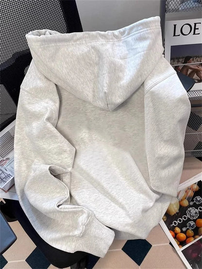 Spring And Autumn Thin Collection Fashion Trends Versatile Casual Lazy Wind 2025 New Cute Girl Zipper Fun Cat Print Hooded