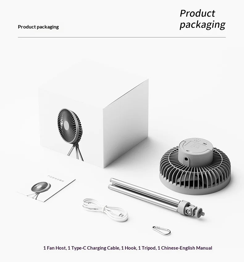 HOMEFISH Portable Rechargeable Camping Fan 4000mAh 10000mAh Wireless Ceiling Desktop Fan with Power Bank LED Light