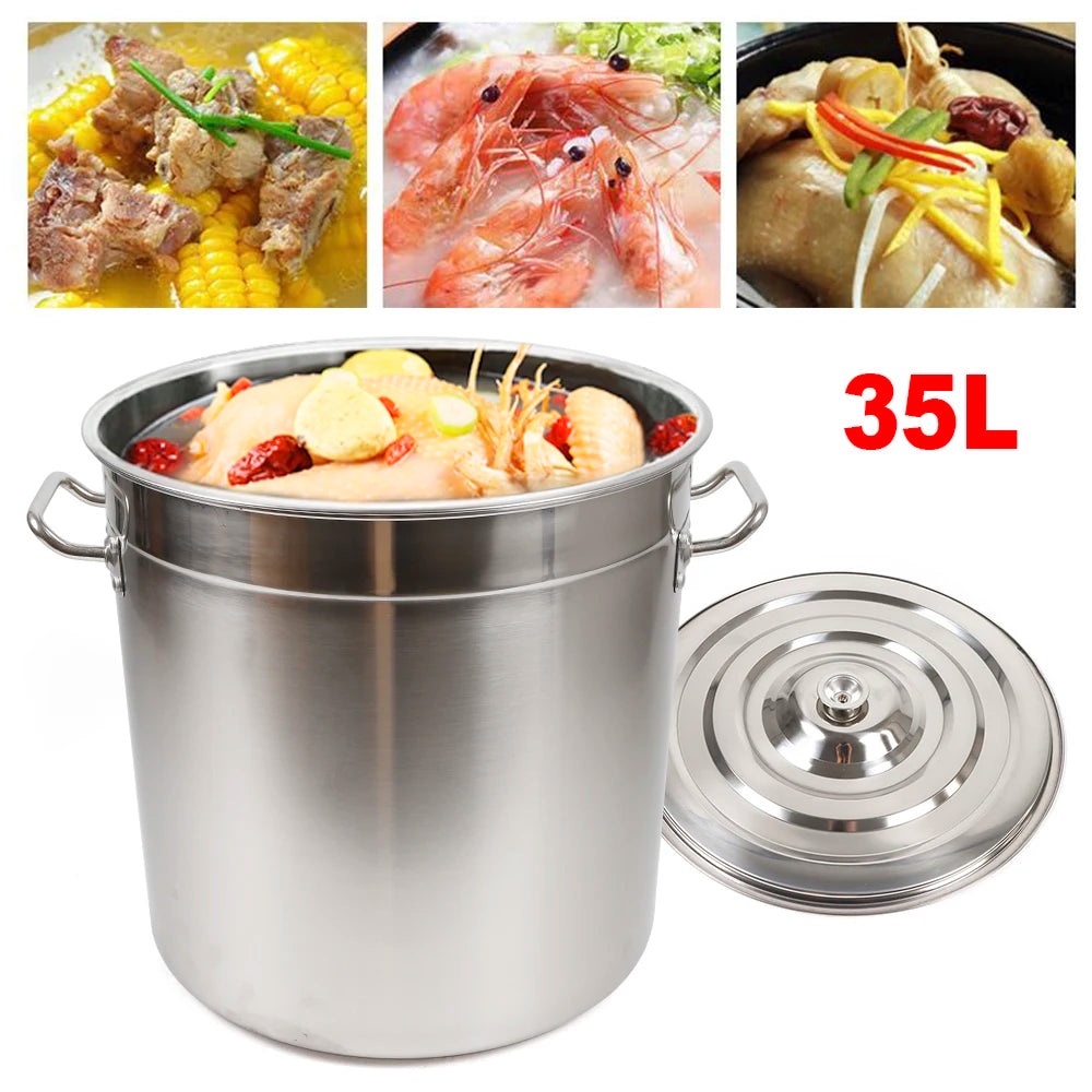 35L Stainless Steel Stock Pot – Large-Capacity Soup Pot with Lid