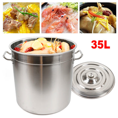 35L Stainless Steel Stock Pot – Large-Capacity Soup Pot with Lid