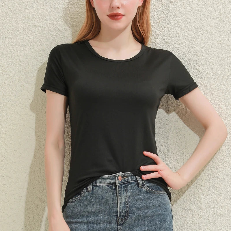 Women's Cotton V-Neck T-Shirt – Slim-Fit Solid Tee (Black/White)