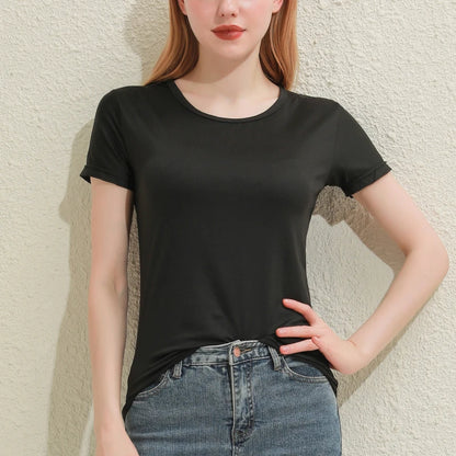 Women's Cotton V-Neck T-Shirt – Slim-Fit Solid Tee (Black/White)