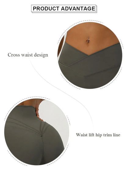 V-Cross Fitness Flare Pants Lifting Buttocks Cross Waist Yoga Sport Leggings Gym Outdoor Acticewear Workout Wide-Leg Pants